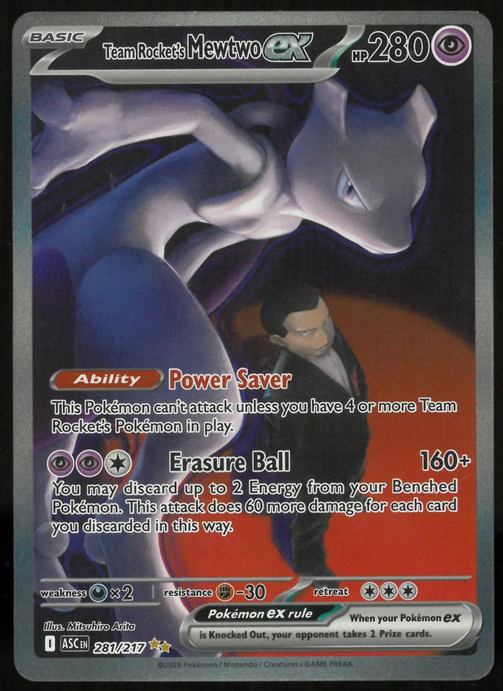 2026 Pokemon Ascended Heroes SIR Team Rocket's Mewtwo ex 281/217
