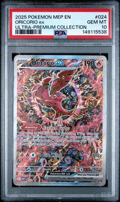 2025 POKEMON MEP EN-ME BLACK STAR PROMO 024 ORICORIO EX MEGA CHARIZARD X ex ULTRA-PREMIUM COLLECTION PSA 10