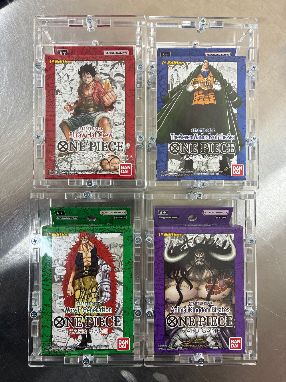 One Piece: Super Pre-Release Deck Set Of 4 - Straw Hat Crew - Worst Generation - Animal Kingdom - Seven Warlords - SEALED