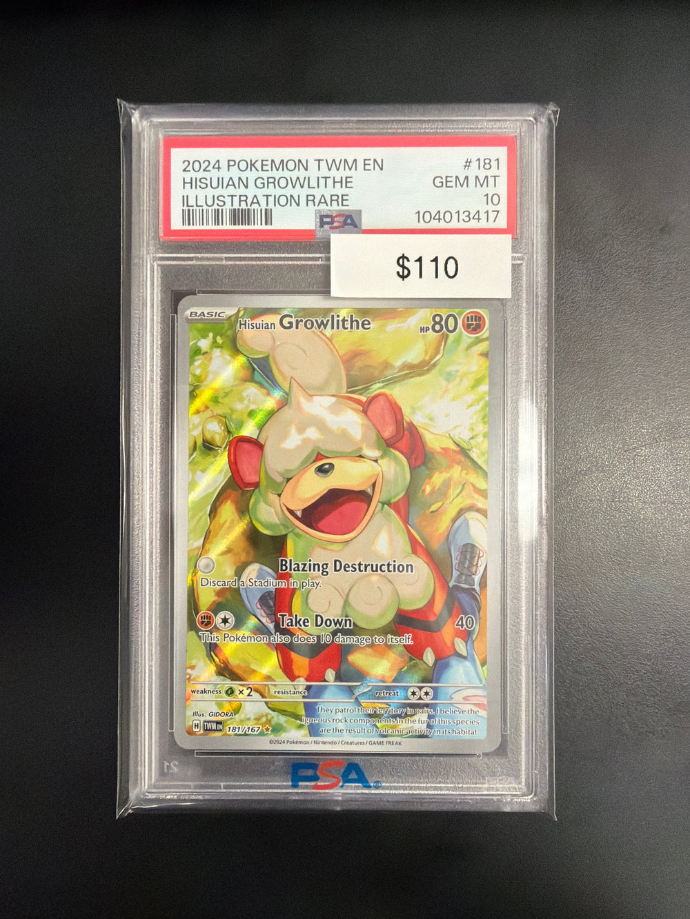 Pokemon Twilight Masquerade Hisuian Growlithe #181 PSA 10
