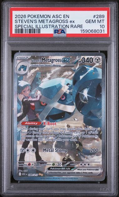 2026 POKEMON ASC EN-ASCENDED HEROES #289 STEVEN'S METAGROSS ex SPECIAL ILLUSTRATION RARE PSA 10