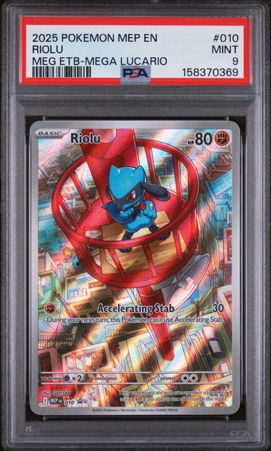 2025 POKEMON MEP EN-ME BLACK STAR PROMO #010 RIOLU MEG ETB-MEGA LUCARIO PSA 9