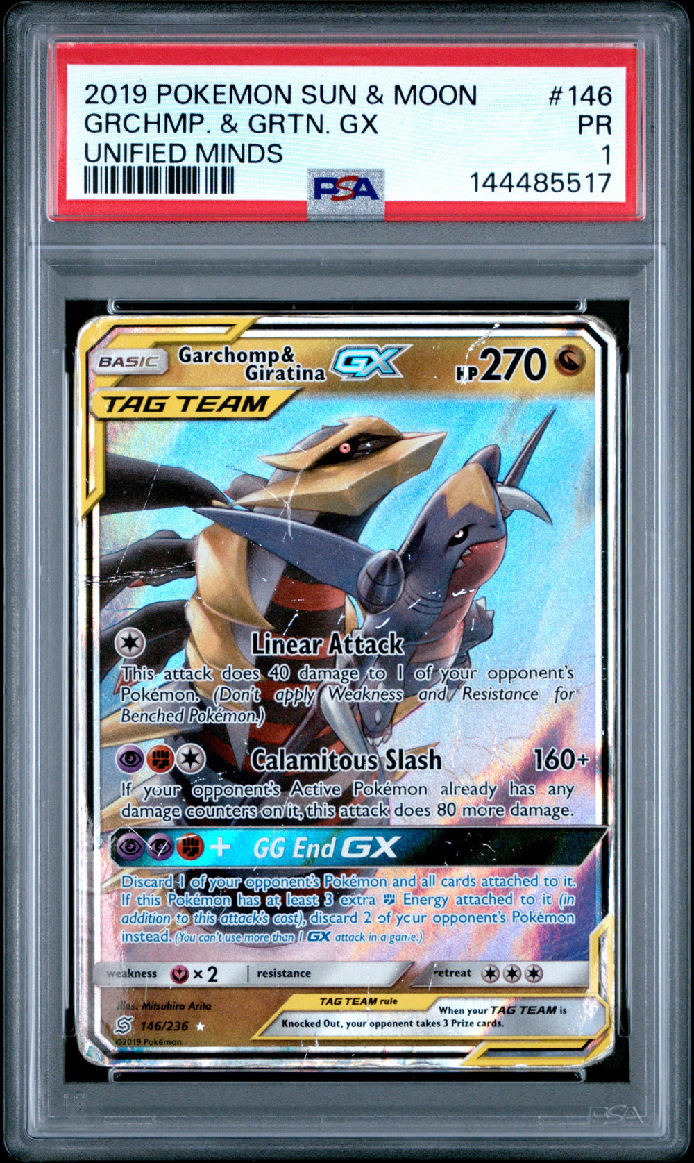 Garchomp & Giratina GX PSA 1 2019 Sun & Moon Unified Minds #146 POP 2