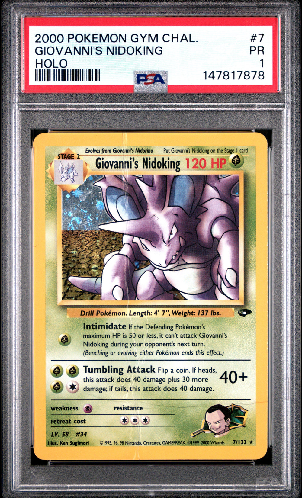 Giovanni's Nidoking Holo PSA 1 2000 Pokemon Gym Challenge #7 LOW POP
