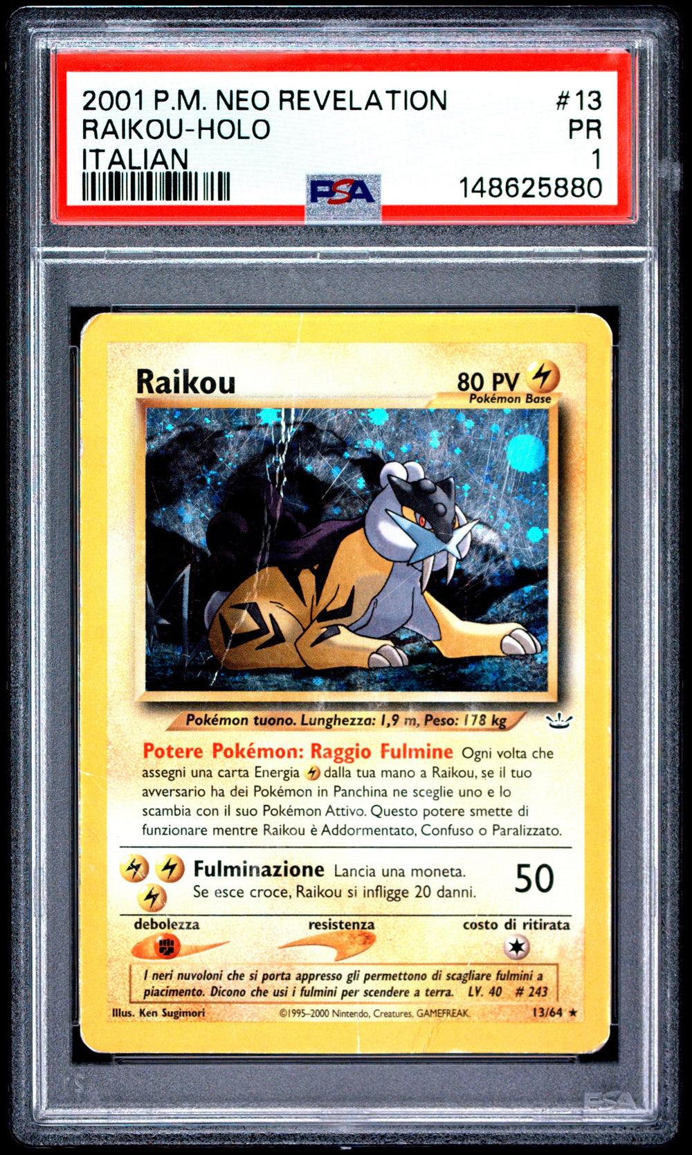 Raikou Holo PSA 1 2001 Pokemon Italian Neo Revelation #13 POP 1