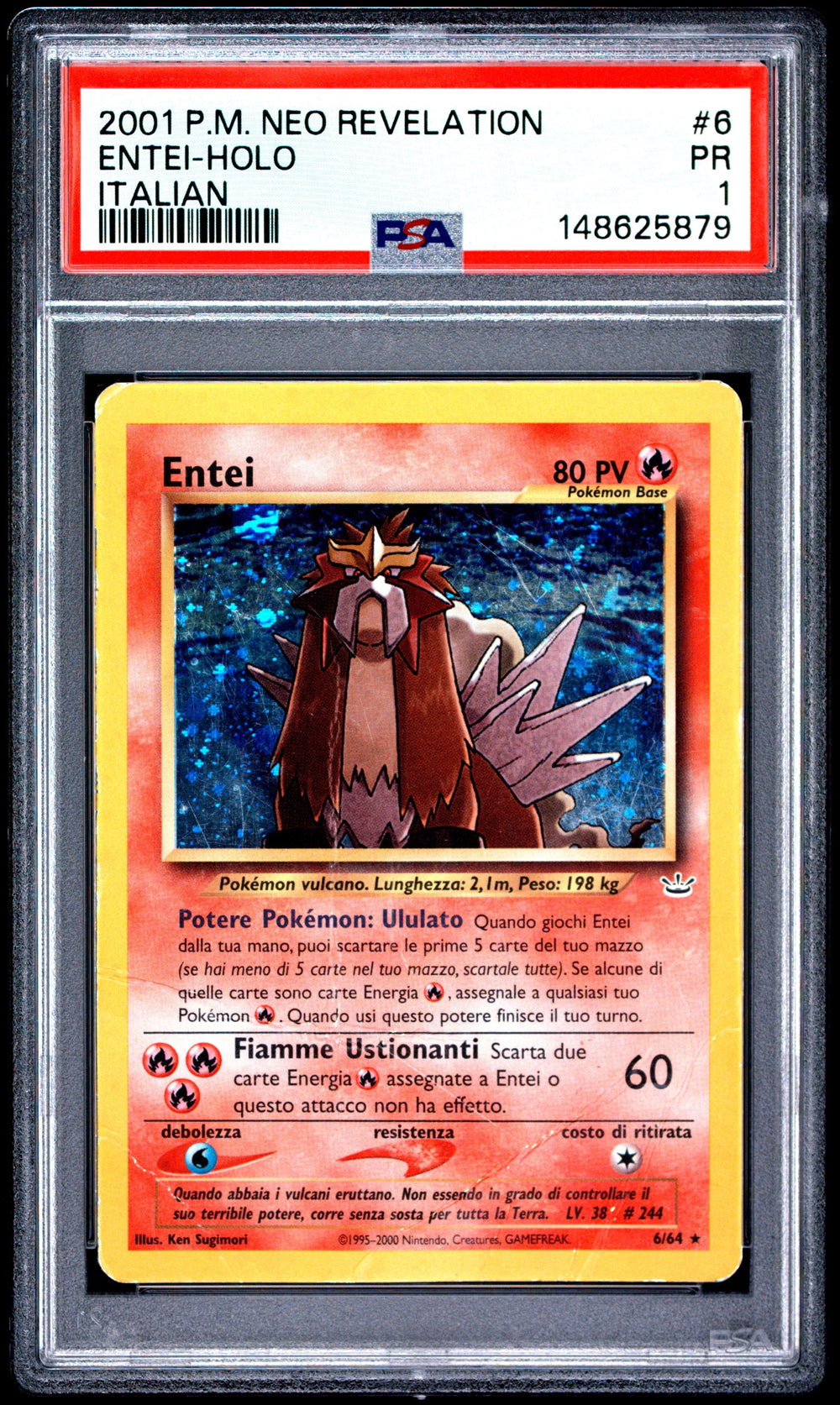 Entei Holo PSA 1 2001 Pokemon Italian Neo Revelation #6 POP 1