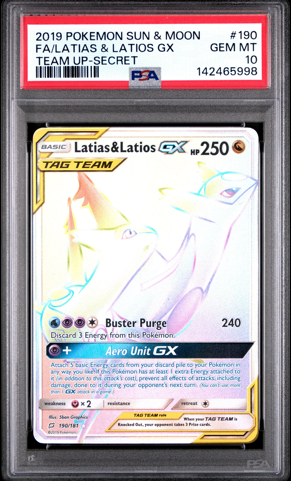 Latias & Latios GX Secret PSA 10 2019 Pokemon Sun & Moon Team Up #190