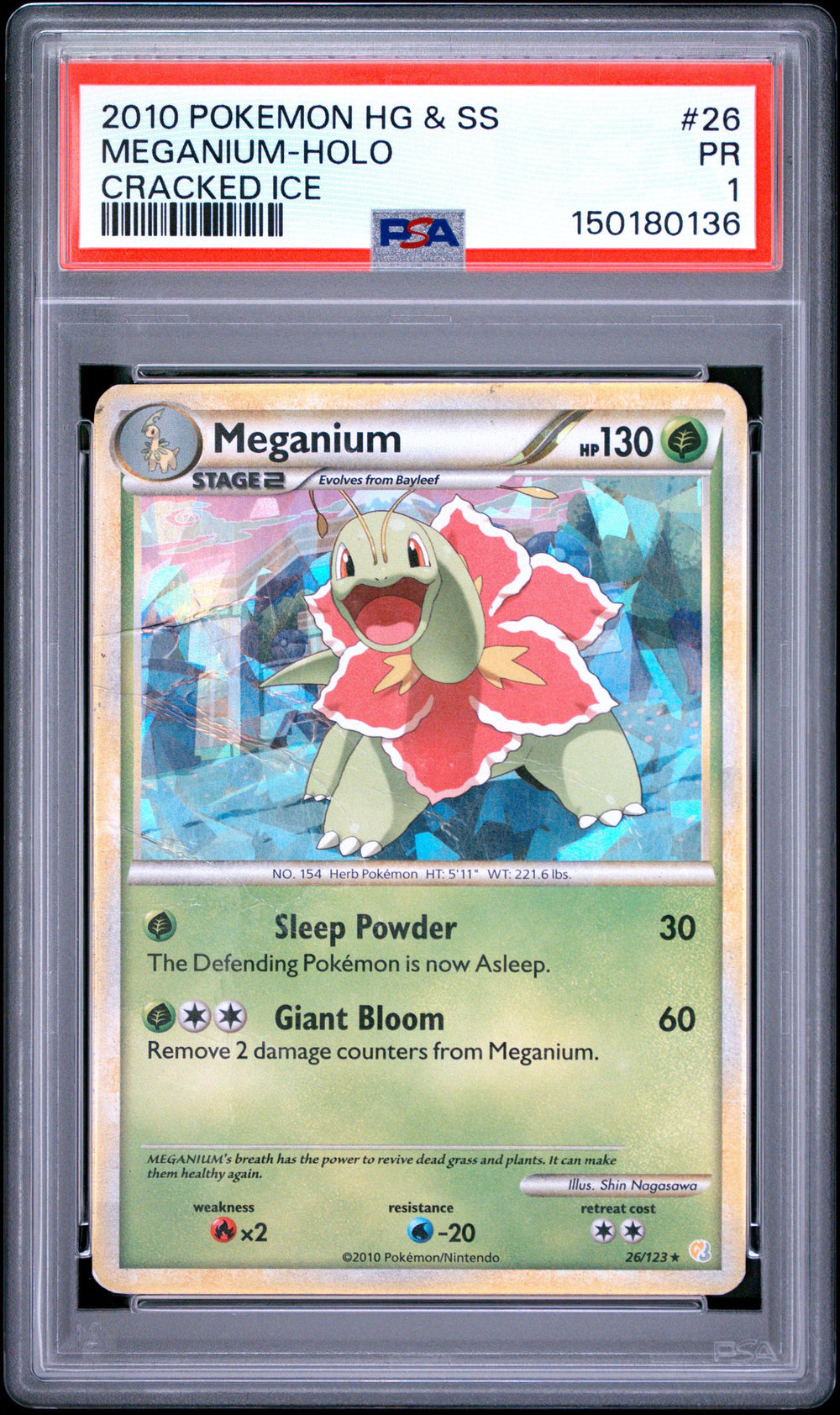 Meganium Holo Cracked Ice PSA 1 2010 Heartgold & Soulsilver #26 POP 1