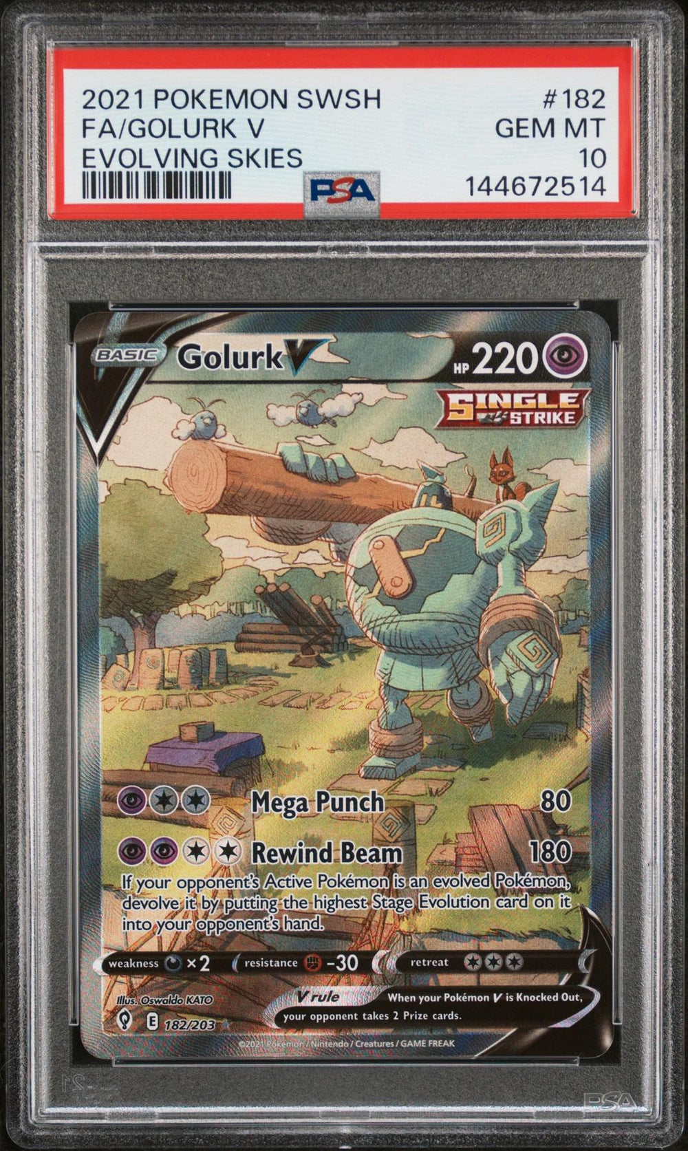 2021 Pokemon SWSH Full Art Golurk V #182 Evolving Skies PSA 10