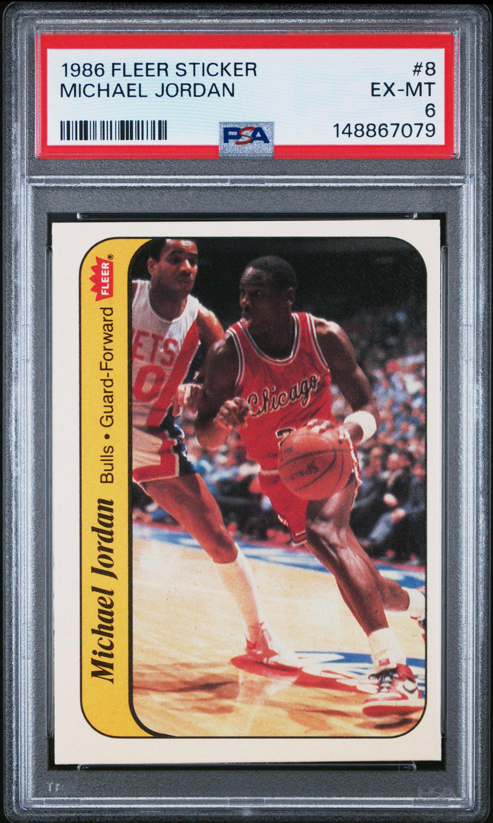 1986 Fleer Sticker Michael Jordan #8 Rookie PSA 6