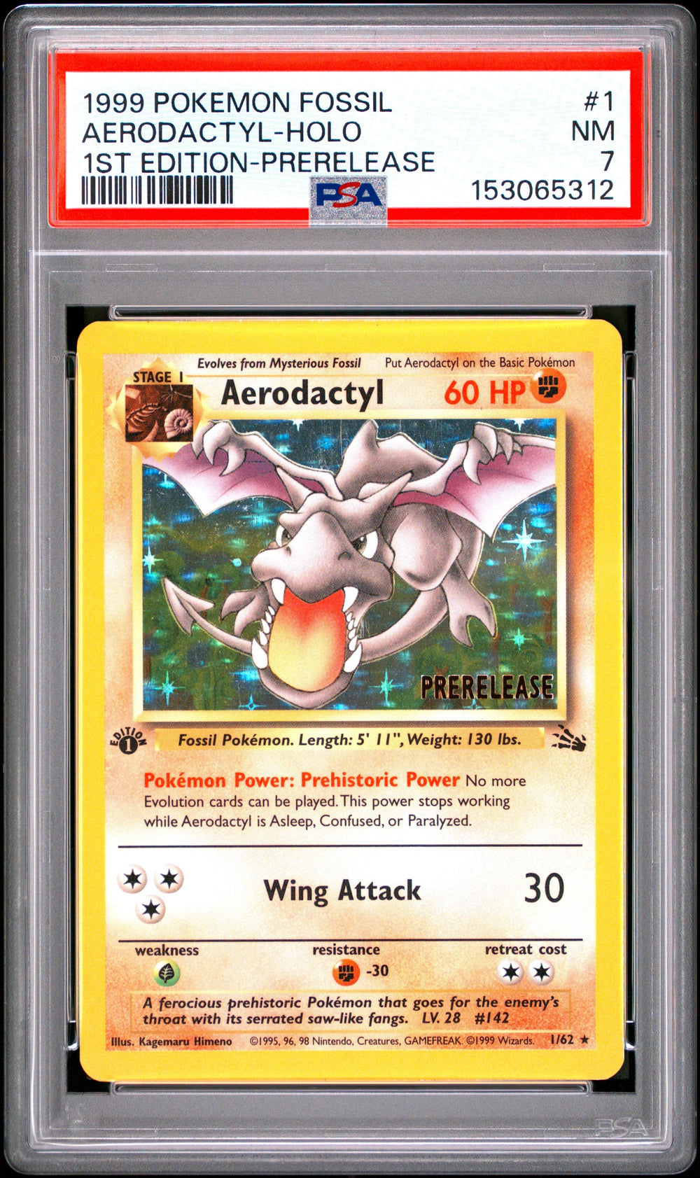 Aerodactyl Holo 1st Edition Prerelease PSA 7 1999 Pokemon Fossil #1