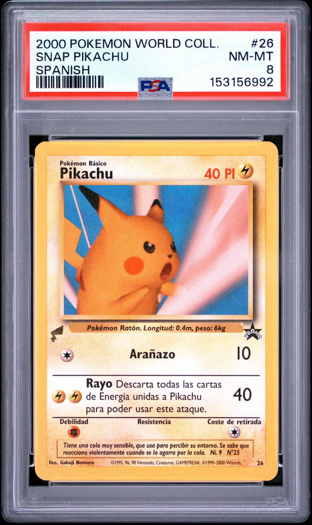 Snap Pikachu Spanish PSA 8 2000 Pokemon Pikachu World Collection #26