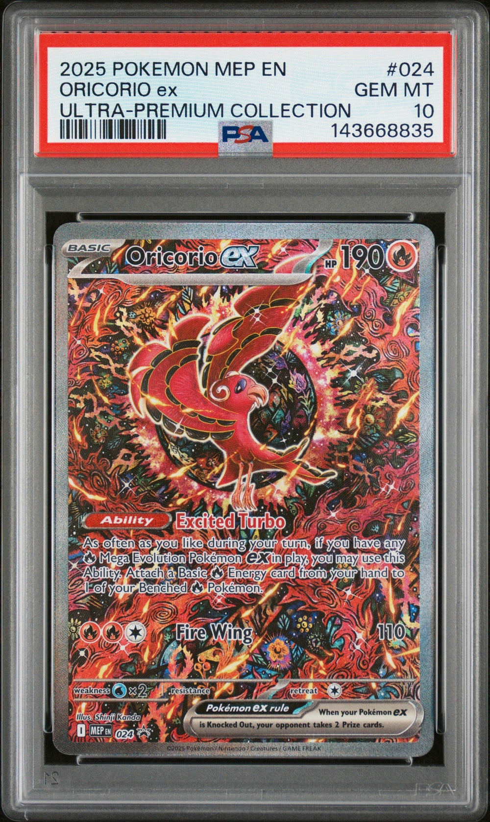 Oricorio ex PSA 10 2025 Pokemon Mep En Me Black Star Promo #024