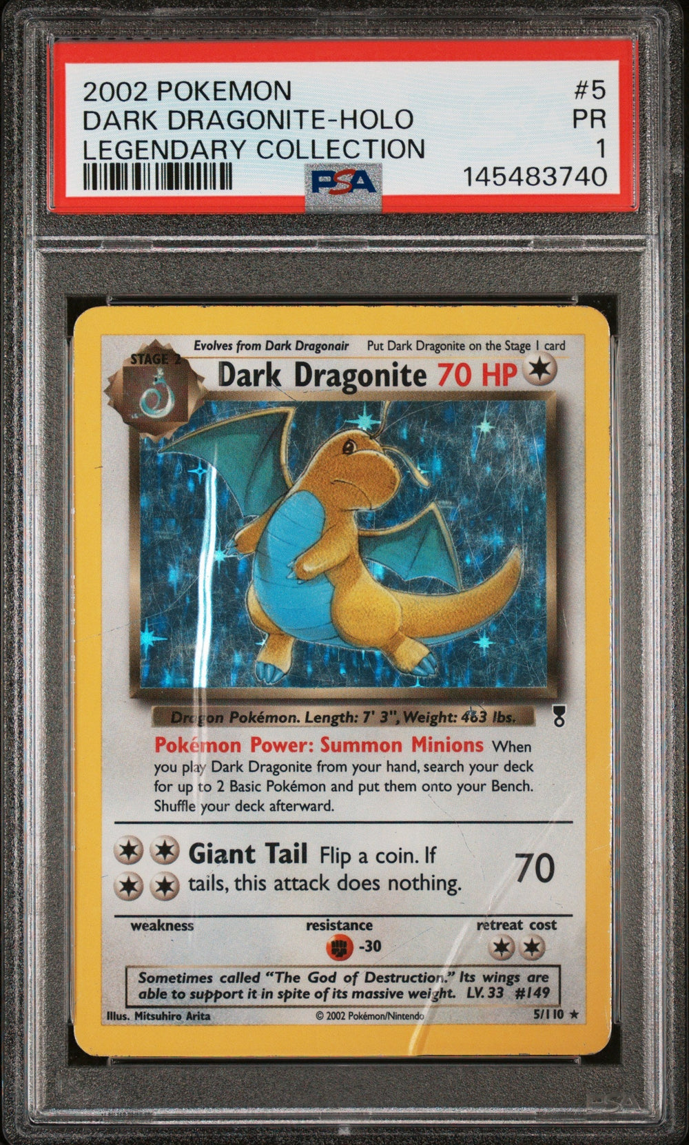 Dark Dragonite Holo PSA 1 2002 Pokemon Legendary Collection #5 POP 19