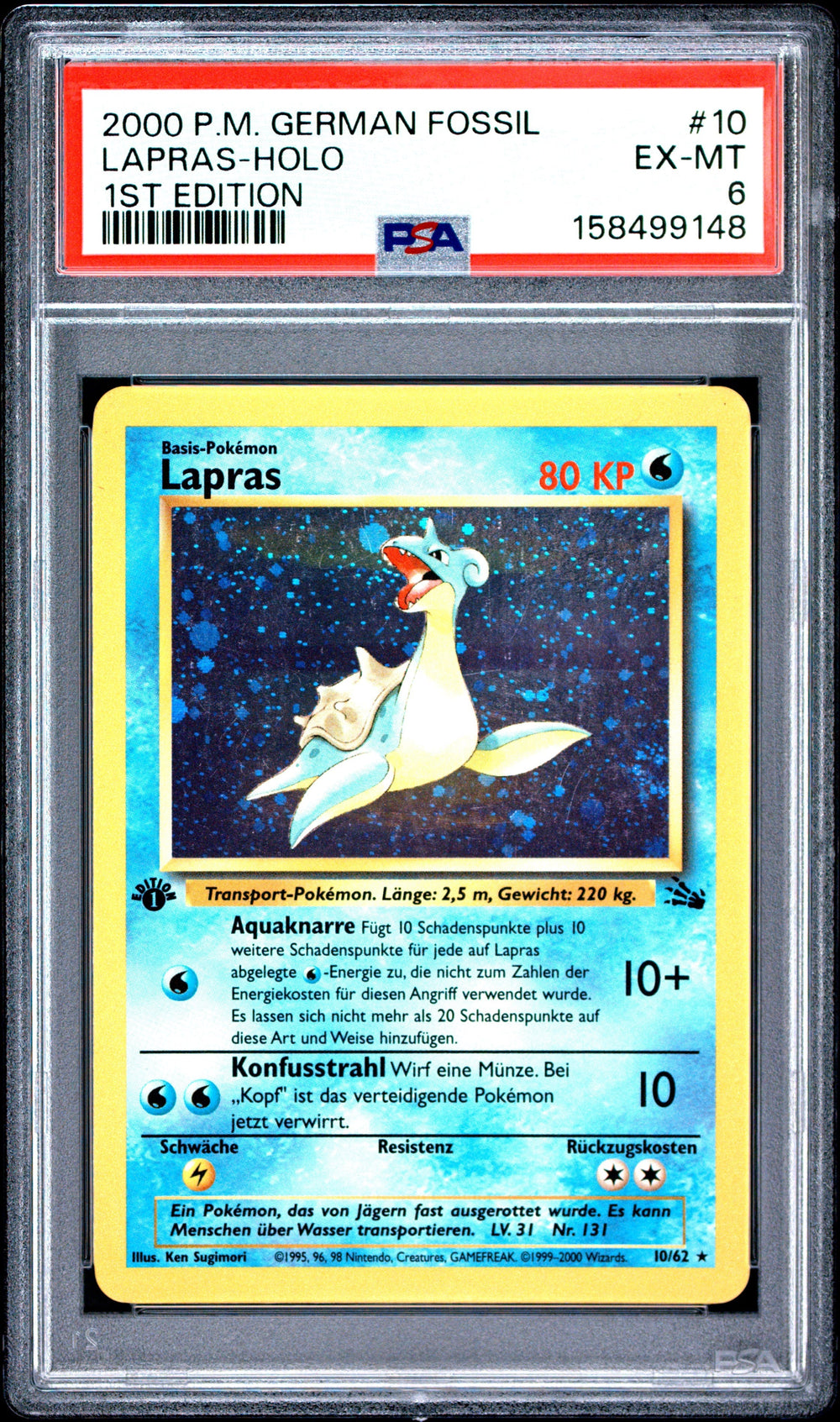 Lapras Holo 1st Edition PSA 6 2000 Pokemon German Fossil #10