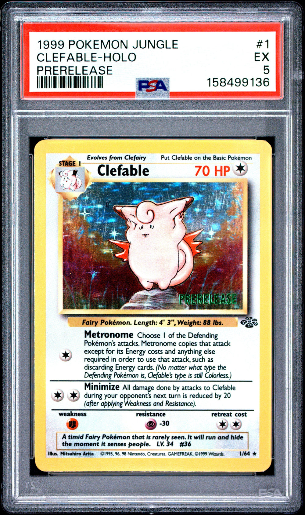 Clefable Holo Prerelease PSA 5 1999 Pokemon Jungle #1