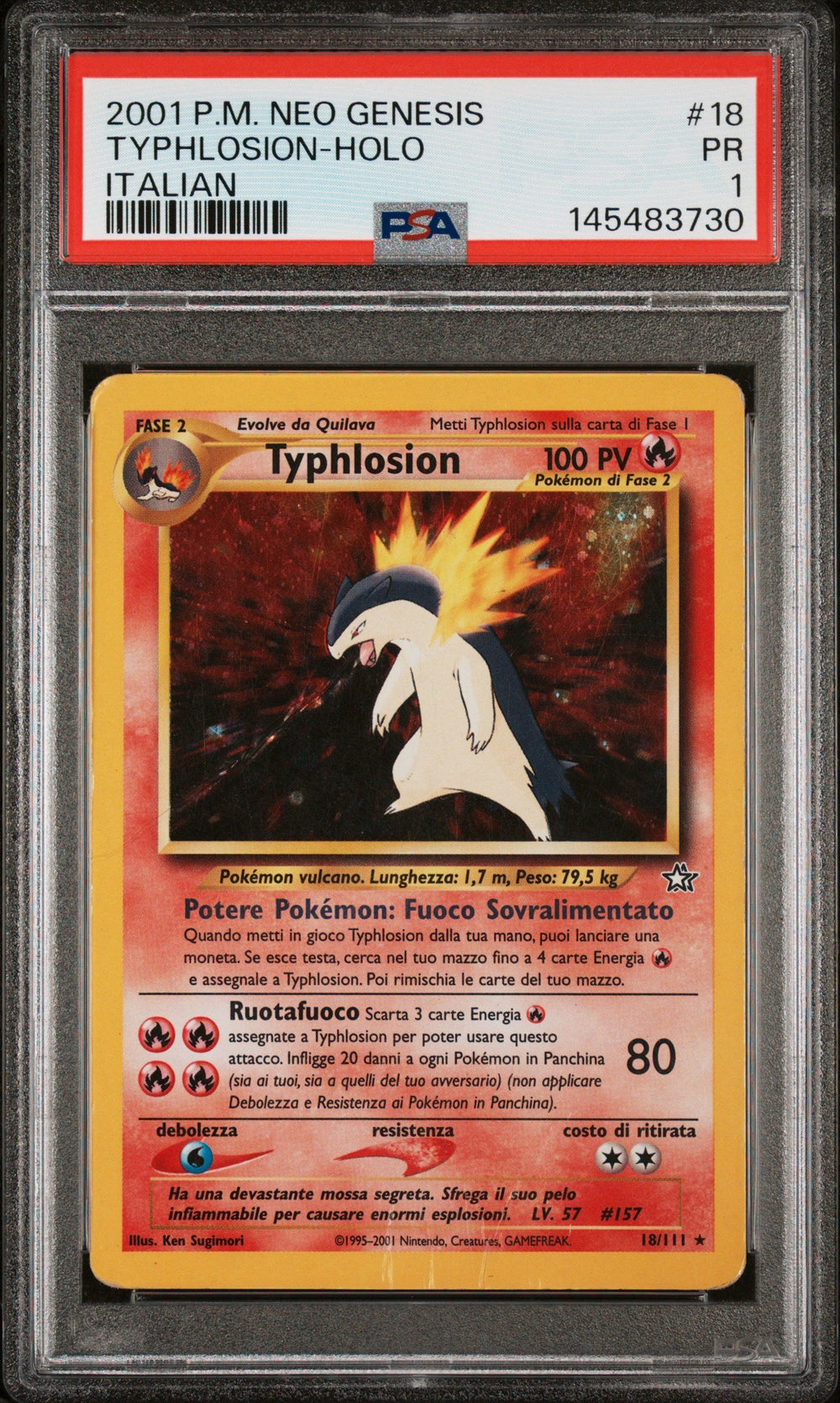 Typhlosion Holo PSA 1 2001 Pokemon Italian Neo Genesis #18 POP 2