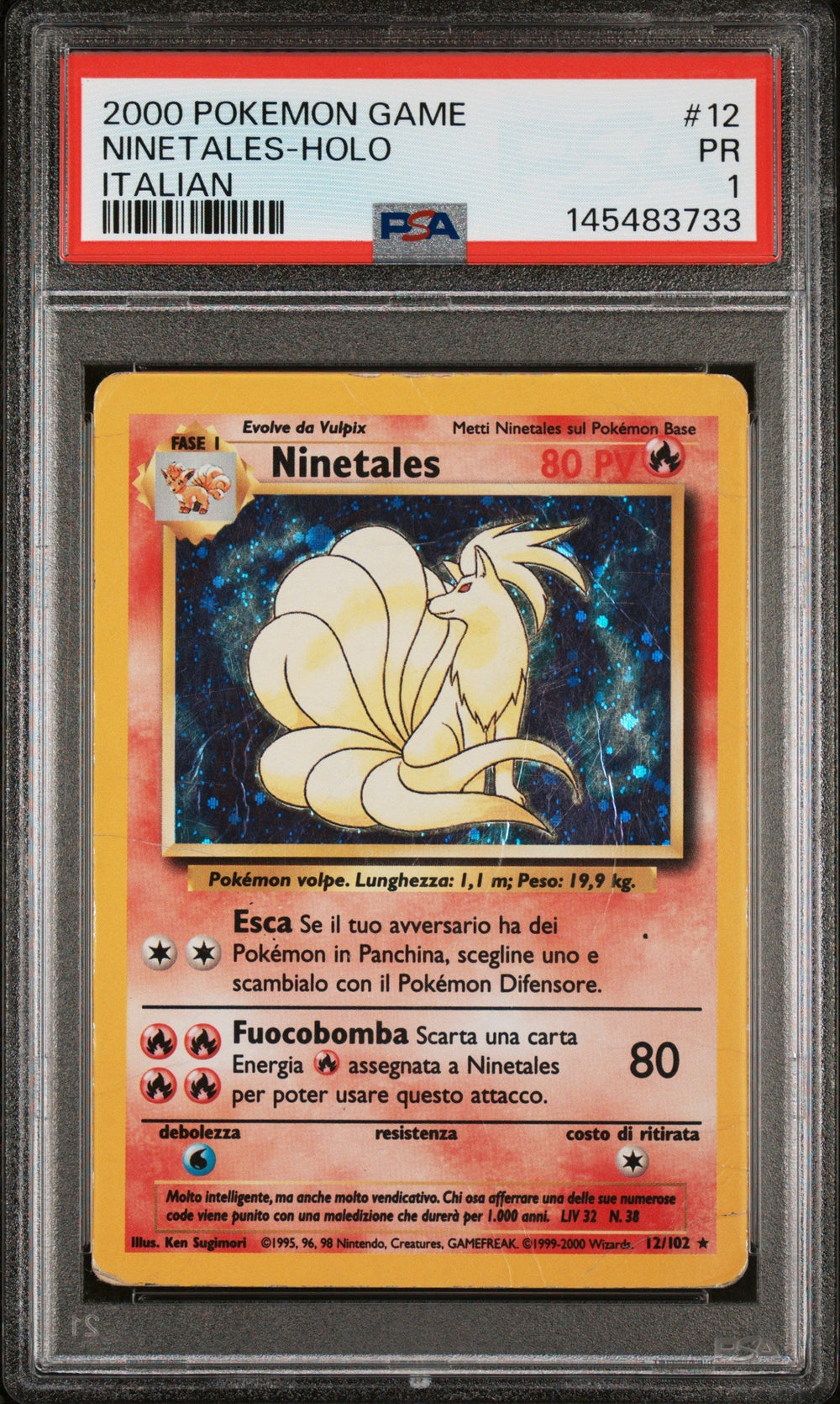 Ninetales Holo Italian PSA 1 2000 Pokemon Base Set #12 POP 7