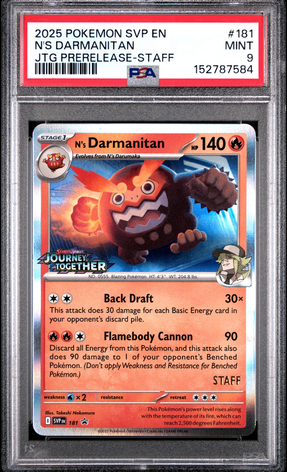 N's Darmanitan Prerelease Staff PSA 9 Black Star Promo #181