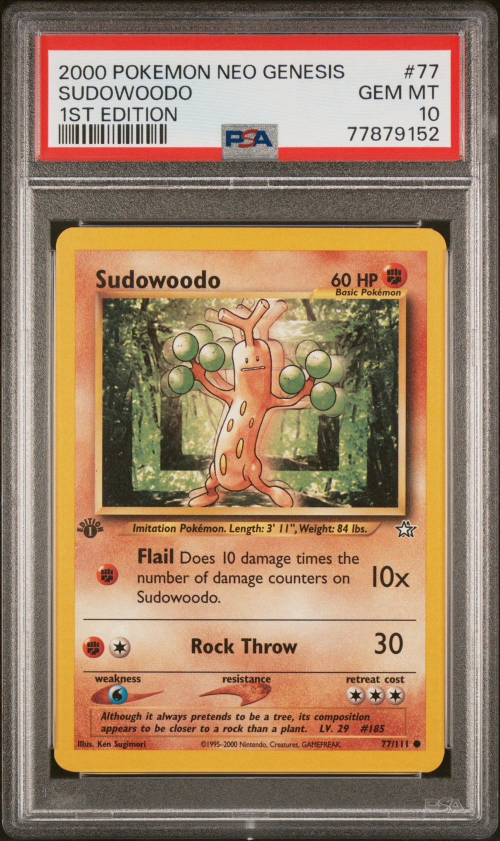 Sudowoodo 1st Edition PSA 10 2000 Neo Genesis 1st Edition #77