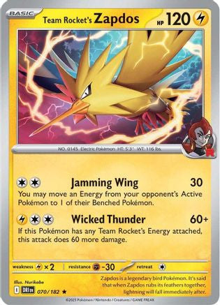 Team Rocket's Zapdos 70 Sv10 Destined Rivals Holofoil