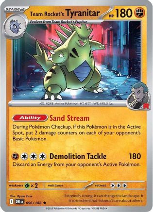 Team Rocket's Tyranitar 96 Sv10 Destined Rivals Holofoil