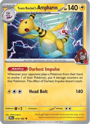 Team Rocket's Ampharos 74 Sv10 Destined Rivals Reverse Holofoil