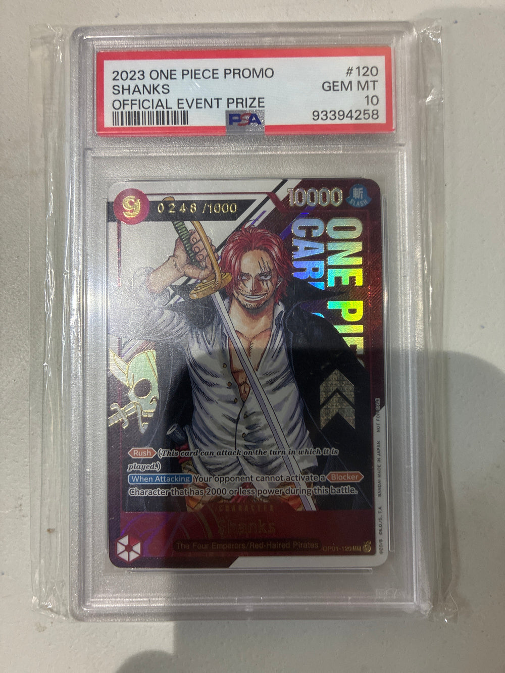 One Piece Card Game: Shanks Serialized Prize Card # /1000 PSA 10
