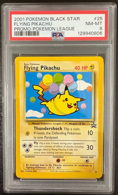 FLYING PIKACHU PROMO-POKEMON LEAGUE 2001 POKEMON PROMO BLACK STAR PSA NM-MT 8