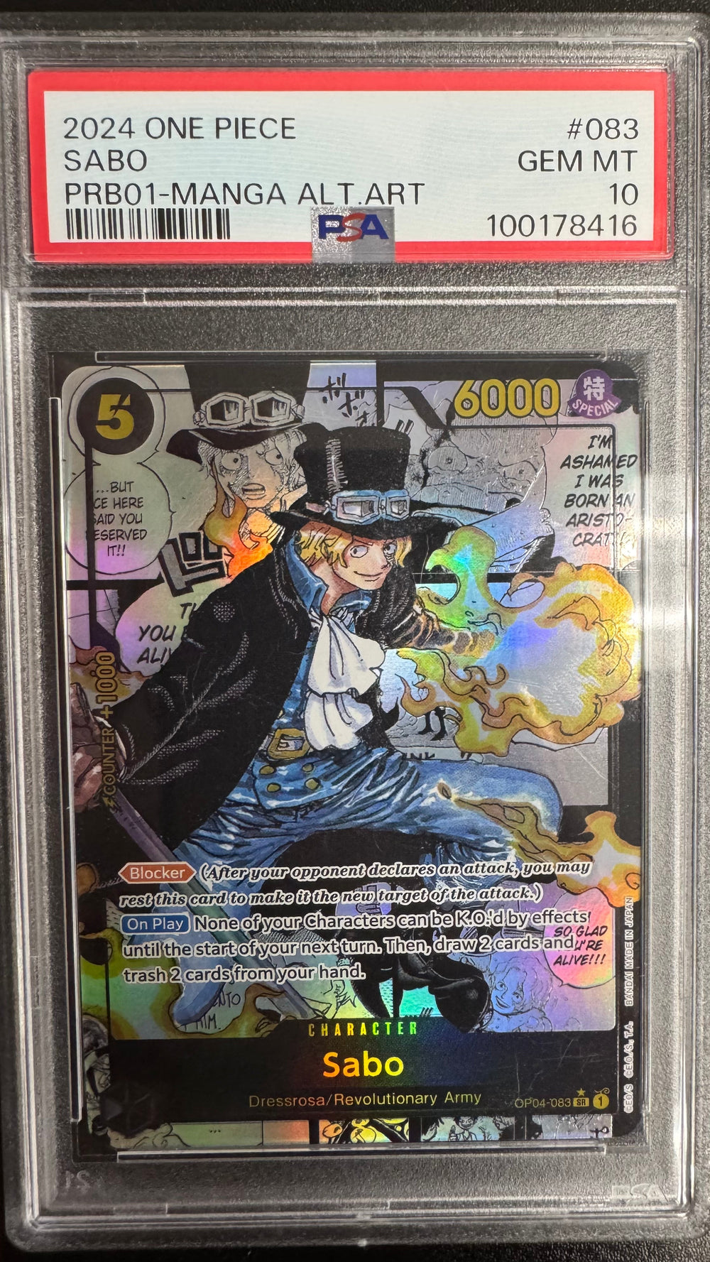 SABO MANGA ALTERNATE ART 2024 ONE PIECE PRB01-PREMIUM BOOSTER -ONE PIECE CARD THE BEST- PSA GEM MT 10