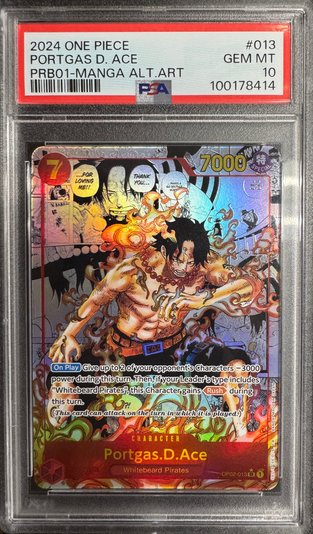 PORTGAS D. ACE MANGA ALTERNATE ART 2024 ONE PIECE PRB01-PREMIUM BOOSTER -ONE PIECE CARD THE BEST- PSA GEM MT 10