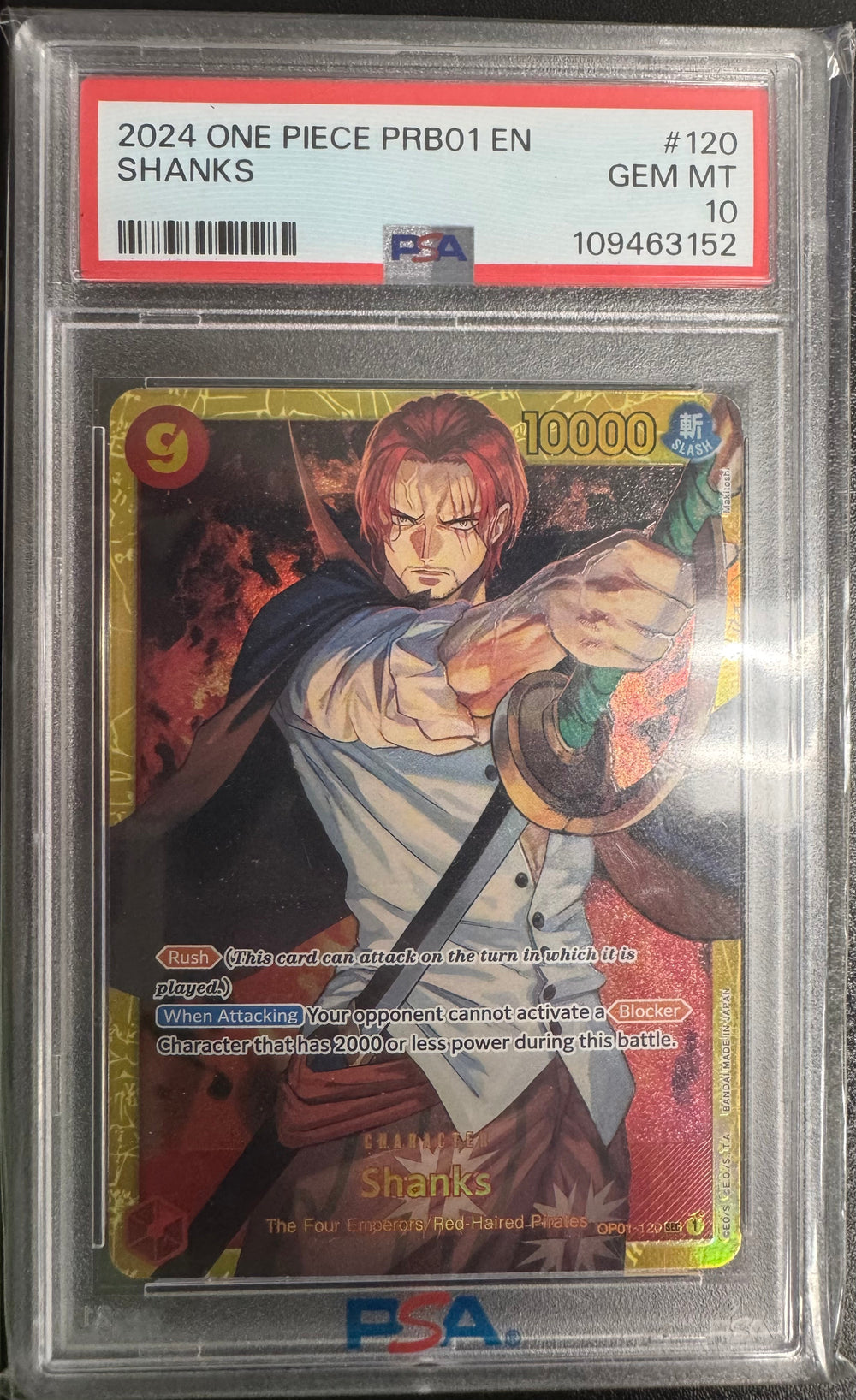 SHANKS 2024 ONE PIECE PRB01-PREMIUM BOOSTER -ONE PIECE CARD THE BEST- PSA GEM MT 10