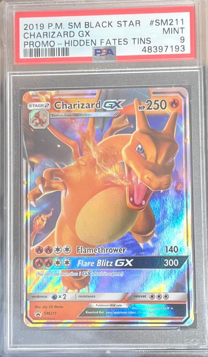 2019 POKEMON SM BLACK STAR PROMO CHARIZARD GX PROMO-HIDDEN FATES TINS #SM211 PSA 9