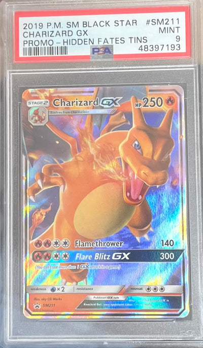 2019 POKEMON SM BLACK STAR PROMO CHARIZARD GX PROMO-HIDDEN FATES TINS #SM211 PSA 9