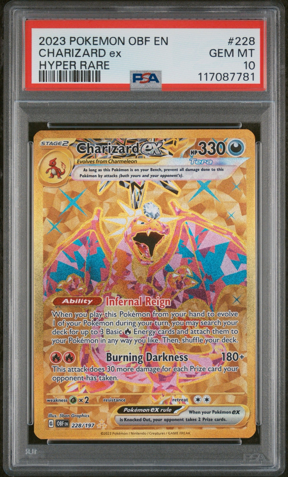 2023 POKEMON OBF EN-OBSIDIAN FLAMES #228 CHARIZARD EX HYPER RARE PSA 10