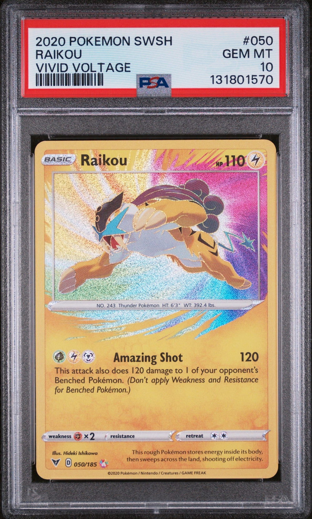 2020 POKEMON SWORD & SHIELD VIVID VOLTAGE #050 RAIKOU VIVID VOLTAGE PSA 10