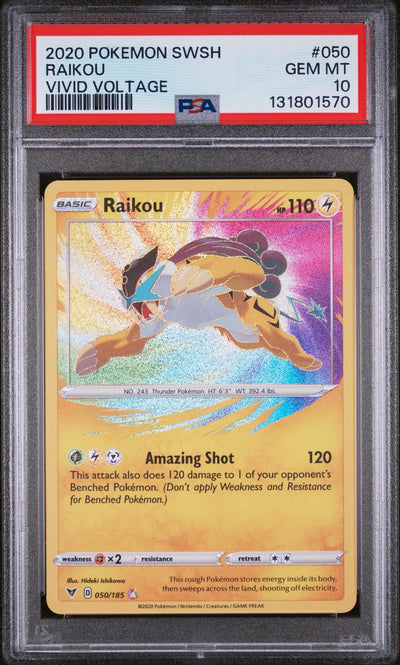 2020 POKEMON SWORD & SHIELD VIVID VOLTAGE #050 RAIKOU VIVID VOLTAGE PSA 10