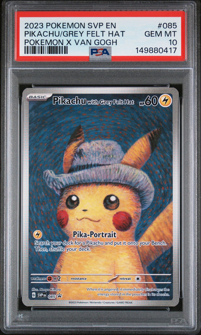 2023 POKEMON SVP EN-SV BLACK STAR PROMO #085 PIKACHU/GREY FELT HAT POKEMON X VAN GOGH PSA 10