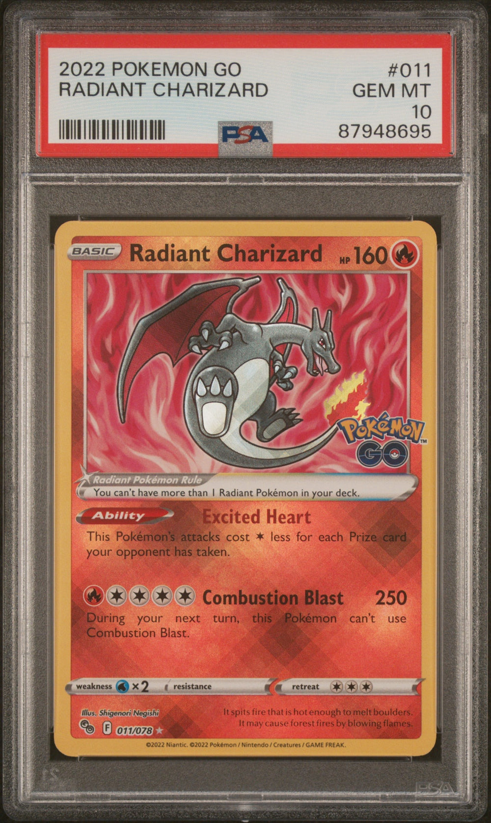 2022 POKEMON GO #011 RADIANT CHARIZARD PSA 10