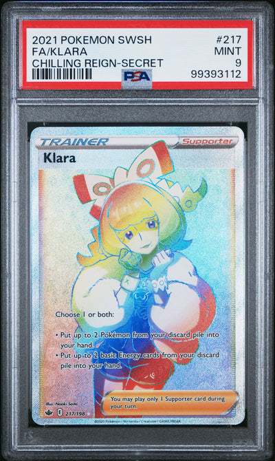 2021 POKEMON SWORD & SHIELD CHILLING REIGN #217 FA/KLARA CHILLING REIGN-SECRET PSA 9