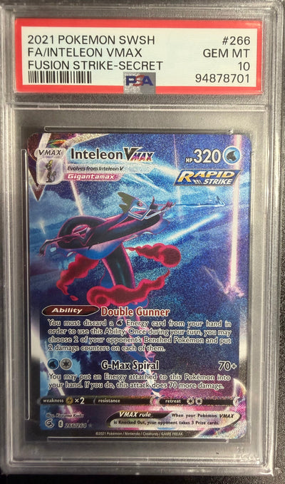 2021 Pokemon SWSH - FA/Inteleon VMAX #266 - Fusion Strike-Secret - PSA 10