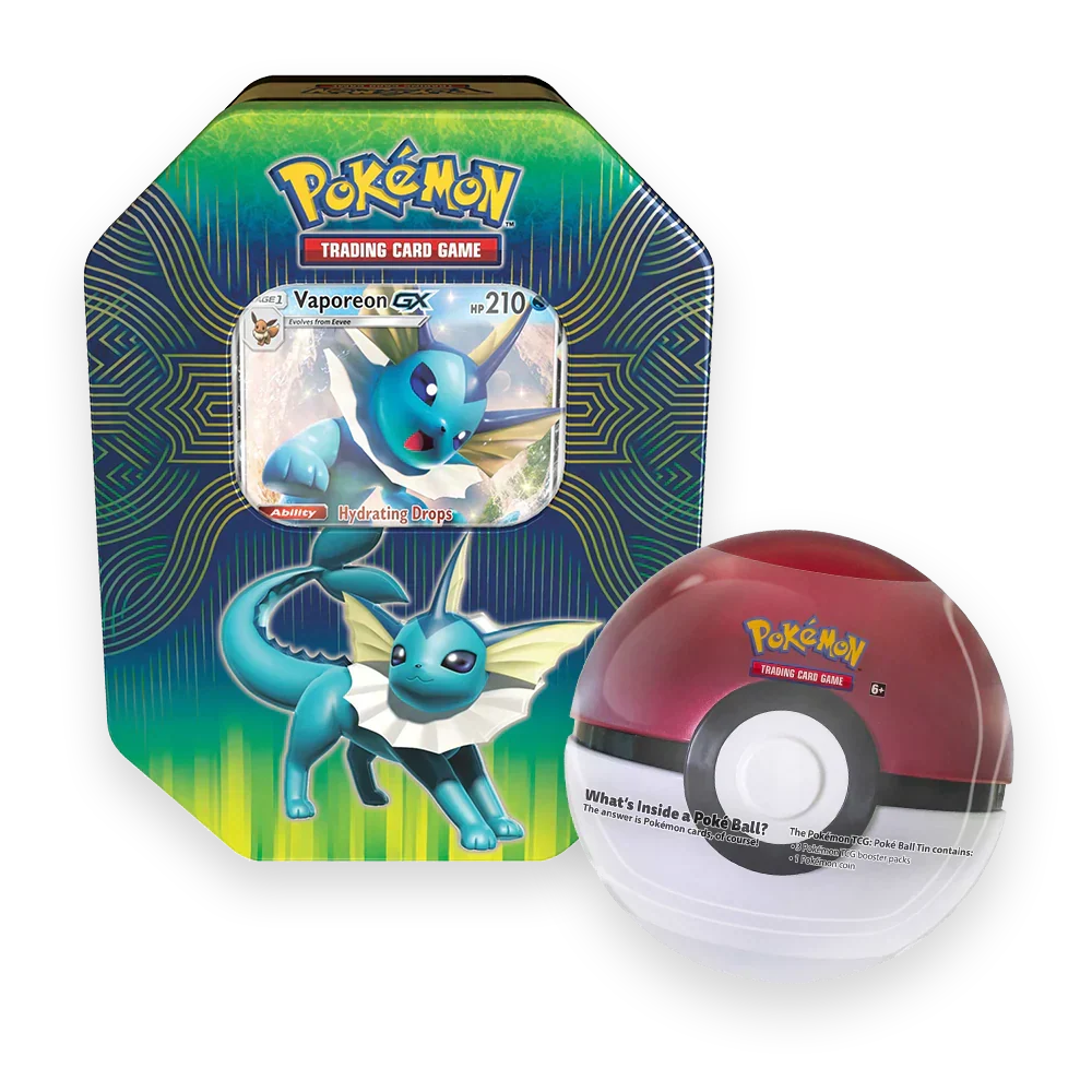 Pokémon TCG: Power Vaporeon-GX Tin & Poké Ball Tin - 2-Pack Combo Set