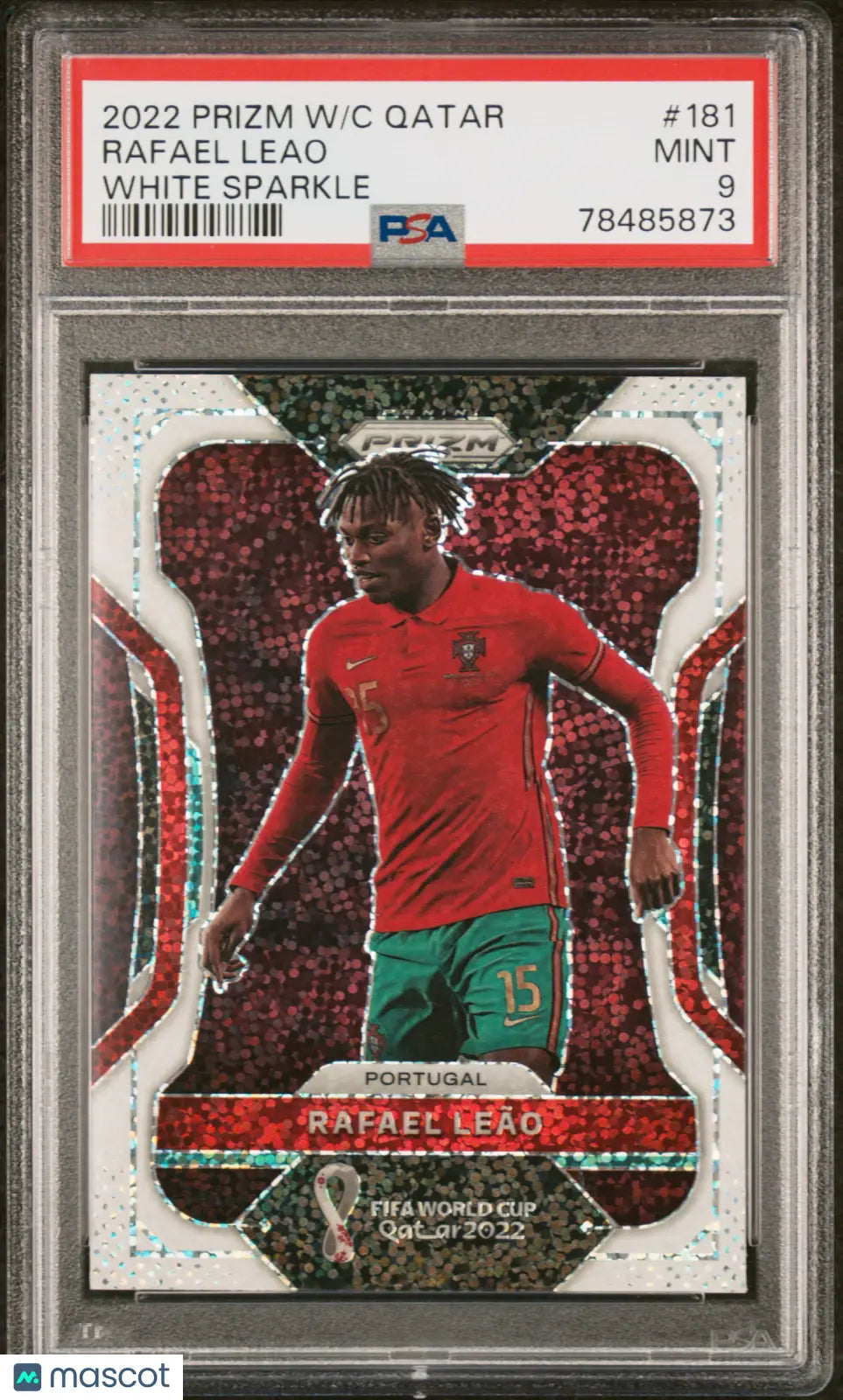 Qatar Rafael Leao #181 White Sparkle PSA 9 2022 Panini Prizm World Cup