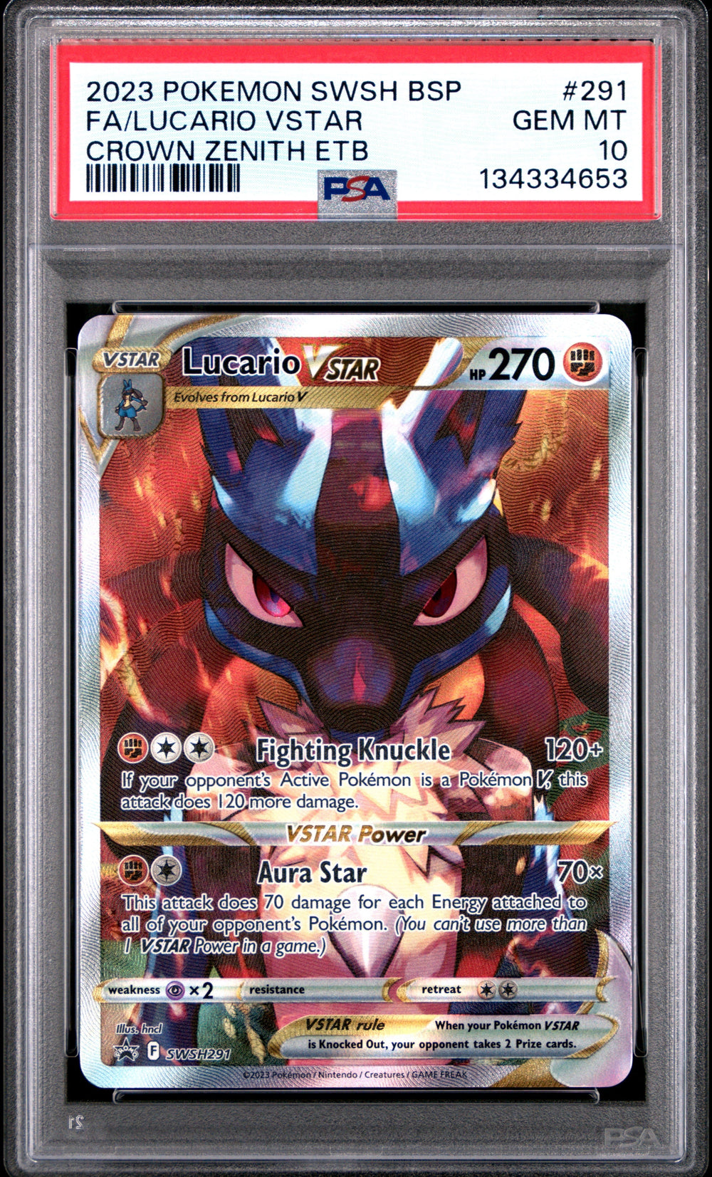 2023 Pokemon SWSH Black Star Promo - #SWSH291 Lucario VSTAR - Crown Zenith ETB - PSA Graded Card