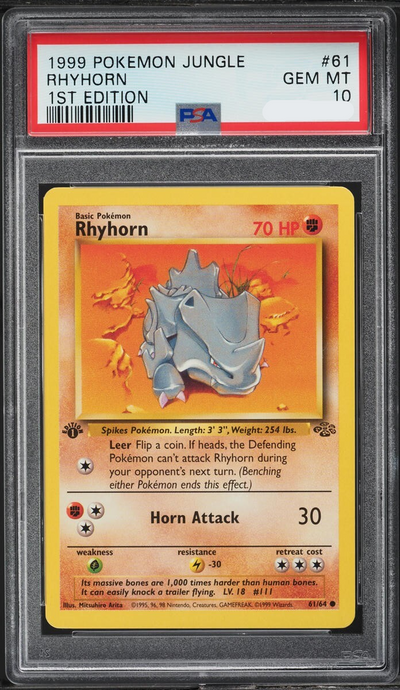 PSA 10 RHYHORN 1ST EDITION JUNGLE 1999