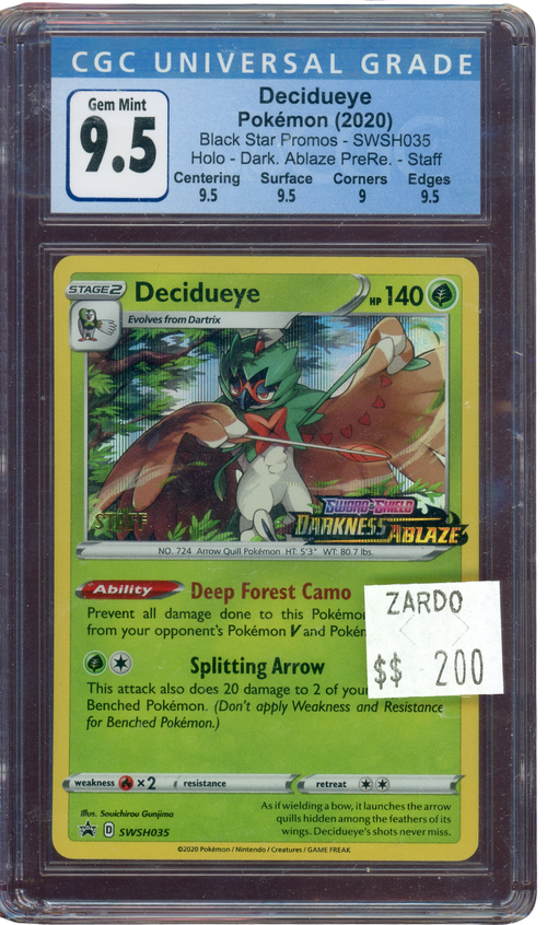 CGC 9.5 DECIDUEYE STAFF DARKNESS ABLAZE PRERELEASE