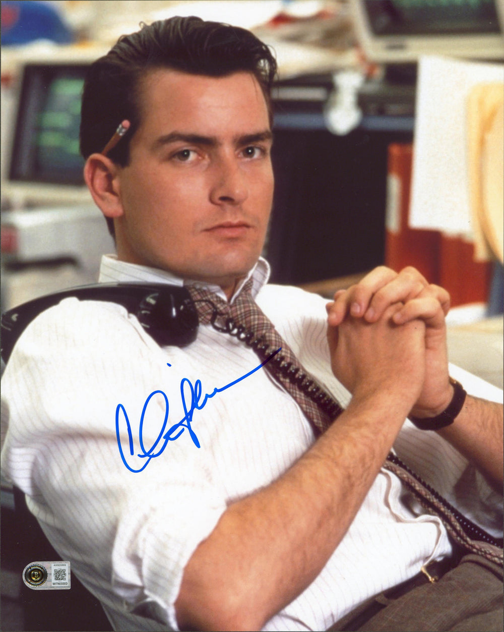 Charlie Sheen Wall Street Authentic Signed 11x14 Vertical Photo BAS Witnessed