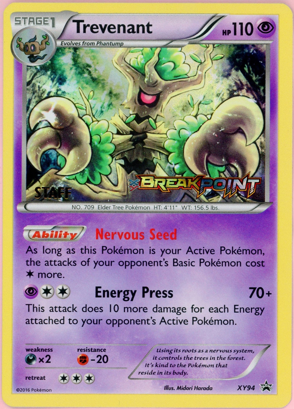 Pokemon Single: Trevenant #XY94 Prerelease Staff Promo (2016) Holo LP