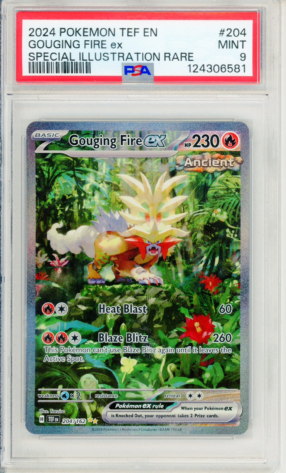 Pokemon Graded: Gouging Fire ex 204/162 Temporal Forces (2024) SIR PSA 9