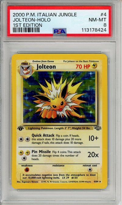 Pokemon Graded: Jolteon 1st Edition 4/64 Jungle (2000) Holo PSA 8 Error-Italian Label English Card